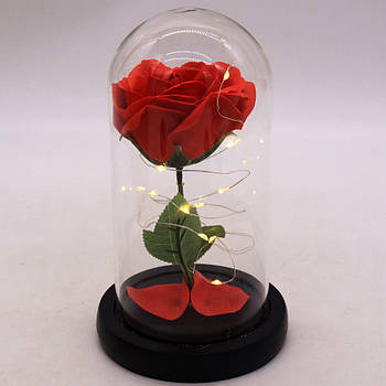 Троянда у колбі з LED підсвічуванням 15,5х5,5 см, A54 Червона із зеленим / Вічна троянда у скляній колбі