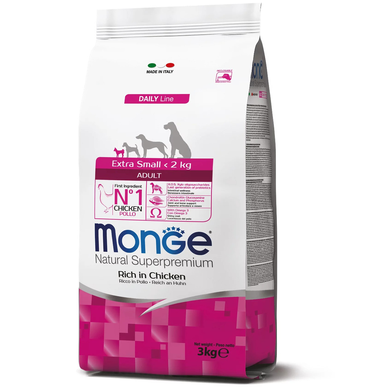 Monge Dog Extrasmall Adult сухий корм для дорослих собак мініатюрних порід, курка з рисом, 3КГ