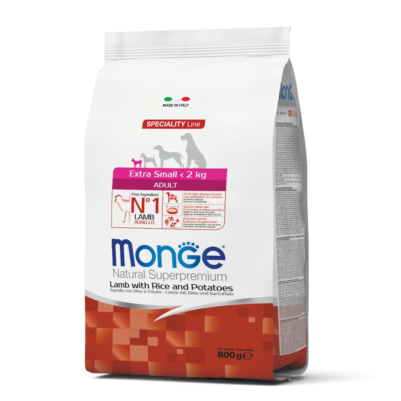 Monge Dog Extrasmall Adult сухий корм для дорослих собак мініатюрних порід, ягня/картопля, 0.8КГ