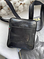 Итальянская мужская сумка барсетка, мессенджер из натуральной кожи Vera Pelle планшет черный.