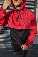 Мужская ветровка-анорак черная Nike, стильная курточка, молодежная повседневная ветровка красно-черная.