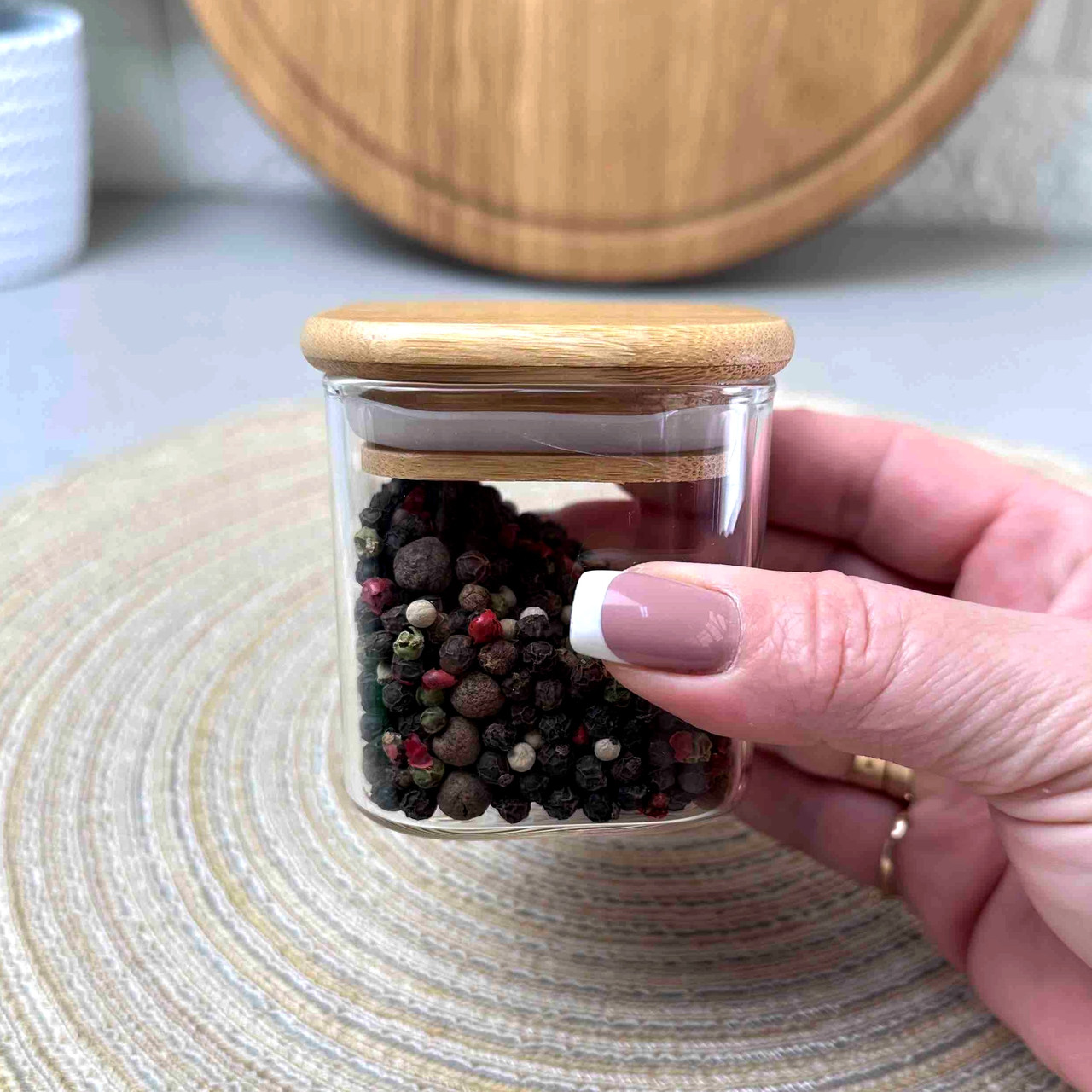 Квадратна скляна банка для спецій 170 мл