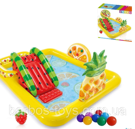 Ігровий центр дитячий водний басейн із гіркою 57158 NP "Веселий фрукт" Intex, 244 x 191 x 91 см