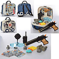 Детский военный игровой набор с оружием 0868 пистолет пули присоски в чемодане-рюкзаке
