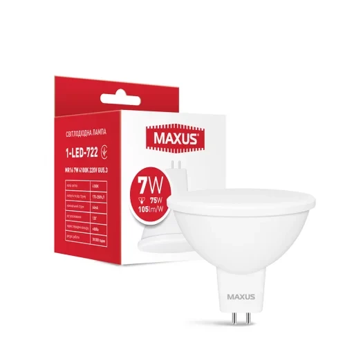 1-LED-722 Лампа світлодіодна MAXUS 1-LED-722 MR16 7 W 4100 K 220 V GU5.3