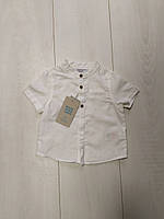 Рубашка детская льняная белая со стоечкой короткий рукав Primark 74см