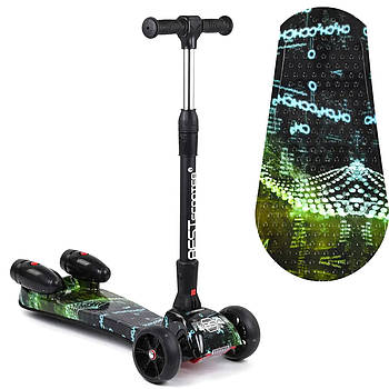 Дитячий самокат з турбіною, димом, музикою та підсвічуванням Best Scooter MAXI 65628 Чорно-зелений