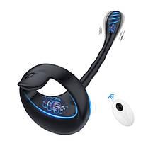 Чоловічий силіконовий масажер простати з ерекційним кільцем і пультом, Чорний