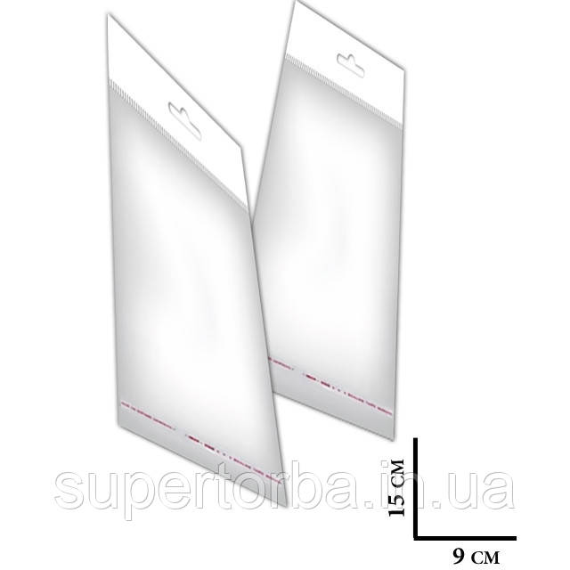 Прозорий пакет з липким краєм п/п європідвіс 3,5см розмір 9х15+4 щільність 25 мкр 1000 шт/уп., фото 1