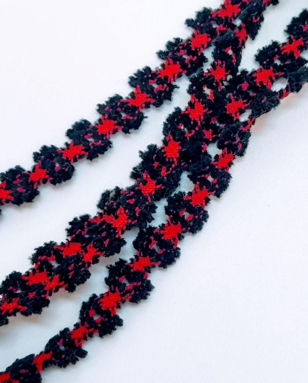Мереживо велюр чорно червоне ширина 1см, фото 1