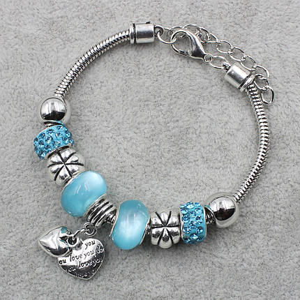 Pandora браслет серебристого цвета сердечко с надписью и шармами 9 штук длина браслета 22 см ширина 3 мм, фото 2