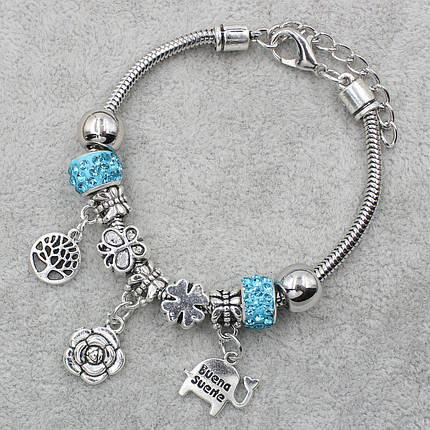 Pandora браслет серебристого цвета сердечко с надписью и шармами 9 штук длина браслета 22 см ширина 3 мм, фото 2