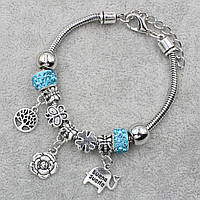 Pandora браслет серебристого цвета сердечко с надписью и шармами 9 штук длина браслета 22 см ширина 3 мм