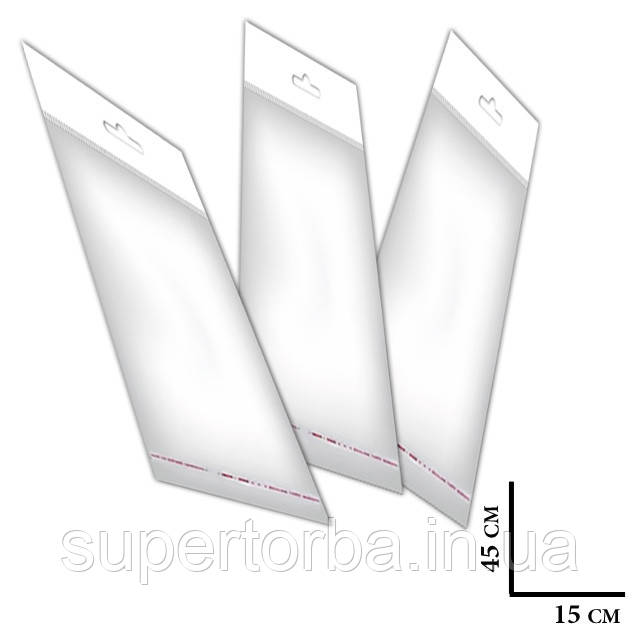 Поліпропіленовий пакет із скотчем з європідвісом 3,5см розмір 15х45+4 щільність 25 мкр 1000 шт/уп., фото 1