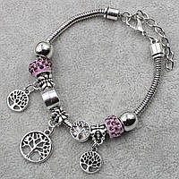 Pandora браслет серебристого цвета дерево с розовыми шармами 9 штук длина браслета 22 см ширина 3 мм