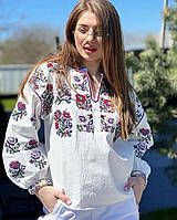 Вышиванка блуза женская, белого цвета с яркой вышивкой, рукава длинные размеры S, M, L
