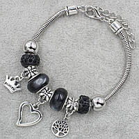 Pandora браслет серебристого цвета сердечко с черными шармами 9 штук длина браслета 22 см ширина 3 мм