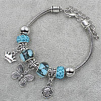Pandora браслет серебристого цвета бабочка с бирюзовыми шармами 9 штук длина браслета 22 см ширина 3 мм