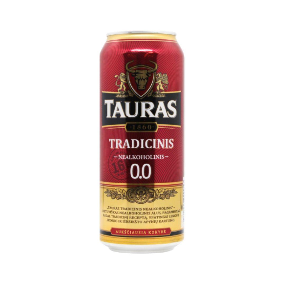 Светлое фильтрованное безалкогольное пиво золотистого цвета Tauras Tradicinis 0.568 л ж/б - фото 1 - id-p1409756836