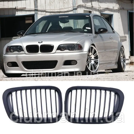 Решітка ноздрі радіатора BMW (БМВ) 3 series E46 (1998 - 2001) Дорестайл Чорний Мат, фото 1