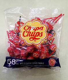 Льодяник на паличці Chupa Chups 9,3 г 58 штук кола-полуниця