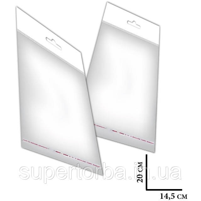 Пакет із скотчем поліпропіленовий європідвіс 3,5см розмір 14,5х20+4 щільність 25 мкр 1000 шт/уп., фото 1