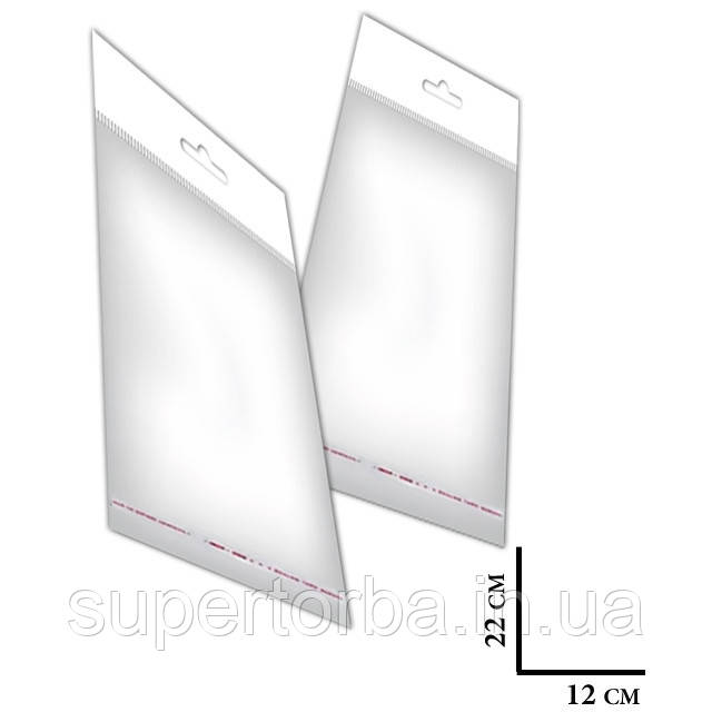 Пакет поліпропіленовий європідвіс 3,5см з липким краєм розмір 12х22+4 щільність 25 мкр 1000 шт/уп., фото 1