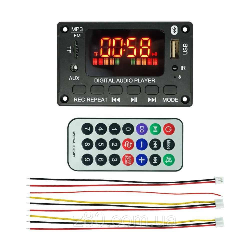 Вбудовуваний MP3 плеєр Bluetooth FM радіо USB microSD 12В великий дисплей