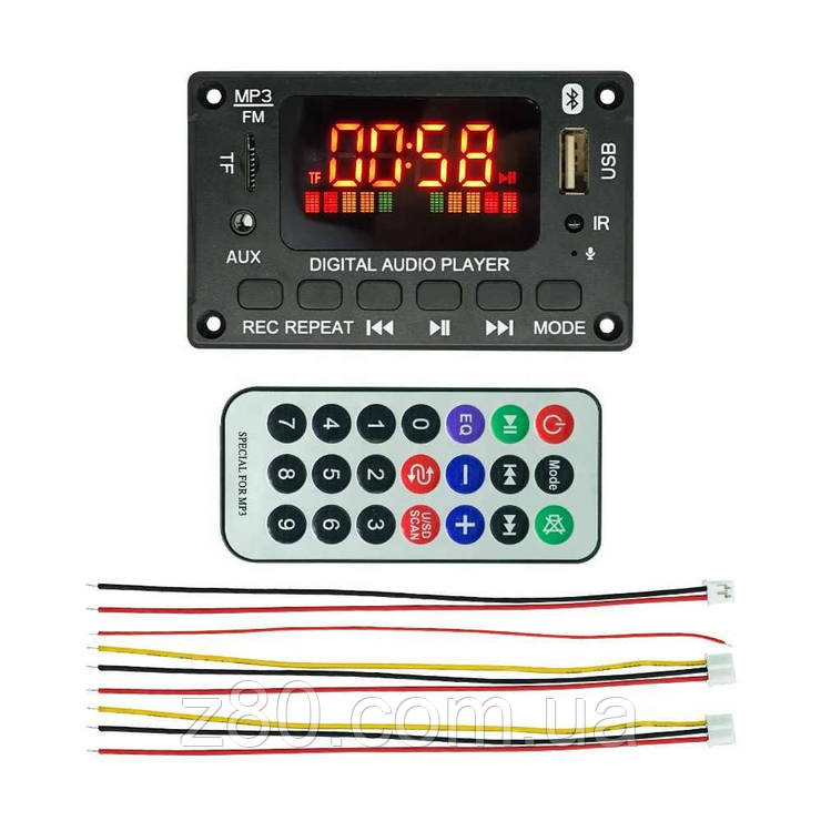 Вбудовуваний MP3 плеєр Bluetooth FM радіо USB microSD 12В великий дисплей, фото 1