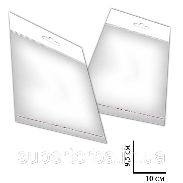 Поліпропіленовий прозорий пакет з липким краєм розмір 10х9,5+3 щільність 25 мкр єврослот 3,5см 1000 шт/уп., фото 1