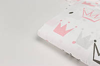 Лоскуток. Ткань хлопковая "Короны" серые и кораллово-розовые на белом фоне 22*160 см