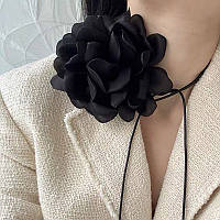 Чокер цветок черный с длинной лентой (0545)