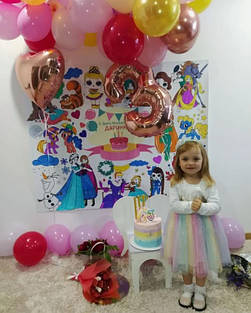 Мега розмальовка іменна фотозона банер на День народження Асорті Принцес Дісней Лол 120х150 см   1