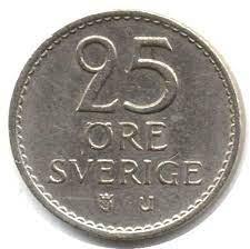 Монета 25 ере. 1972,73,64 рік, Швеція.