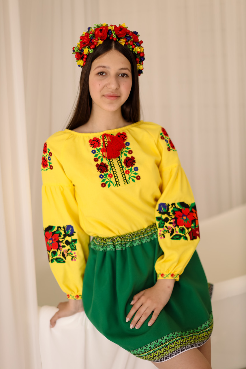 Спідничка для дівчинки Гуцульська зелена, фото 1