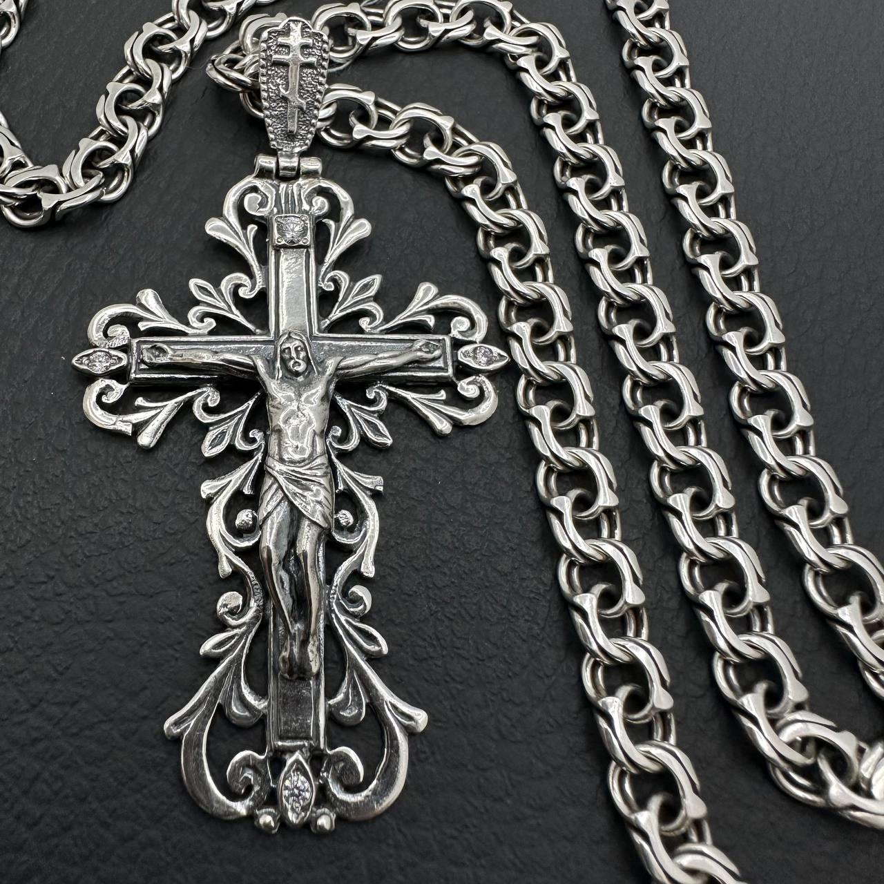 Красивий православний хрест з ланцюжком комплект срібло 925 проби