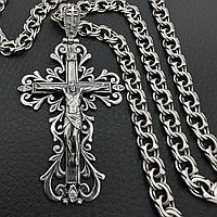 Красивый православный крест с цепочкой комплект серебро 925 пробы