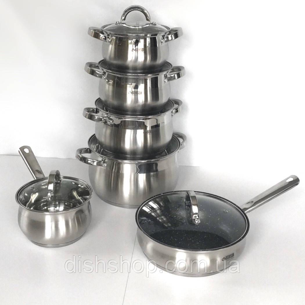 Набір каструль Benson з нержавіючої сталі 12 предметів, фото 1