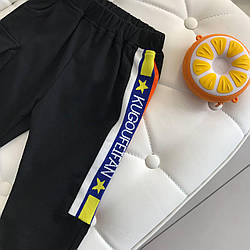 Спортивні штани на хлопчика з написом Чорні КА-884 68, Чёрный, Унисекс, Весна Лето, 130 , 6 лет
