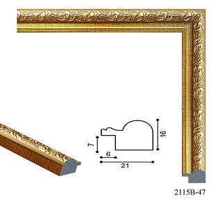 Фоторамка 50х70 см., золота із золотим обрамленням, багет 2115В-47