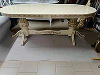 Овальний дерев'яний розкладний стіл для кухні із золотою патиною Слонова кістка