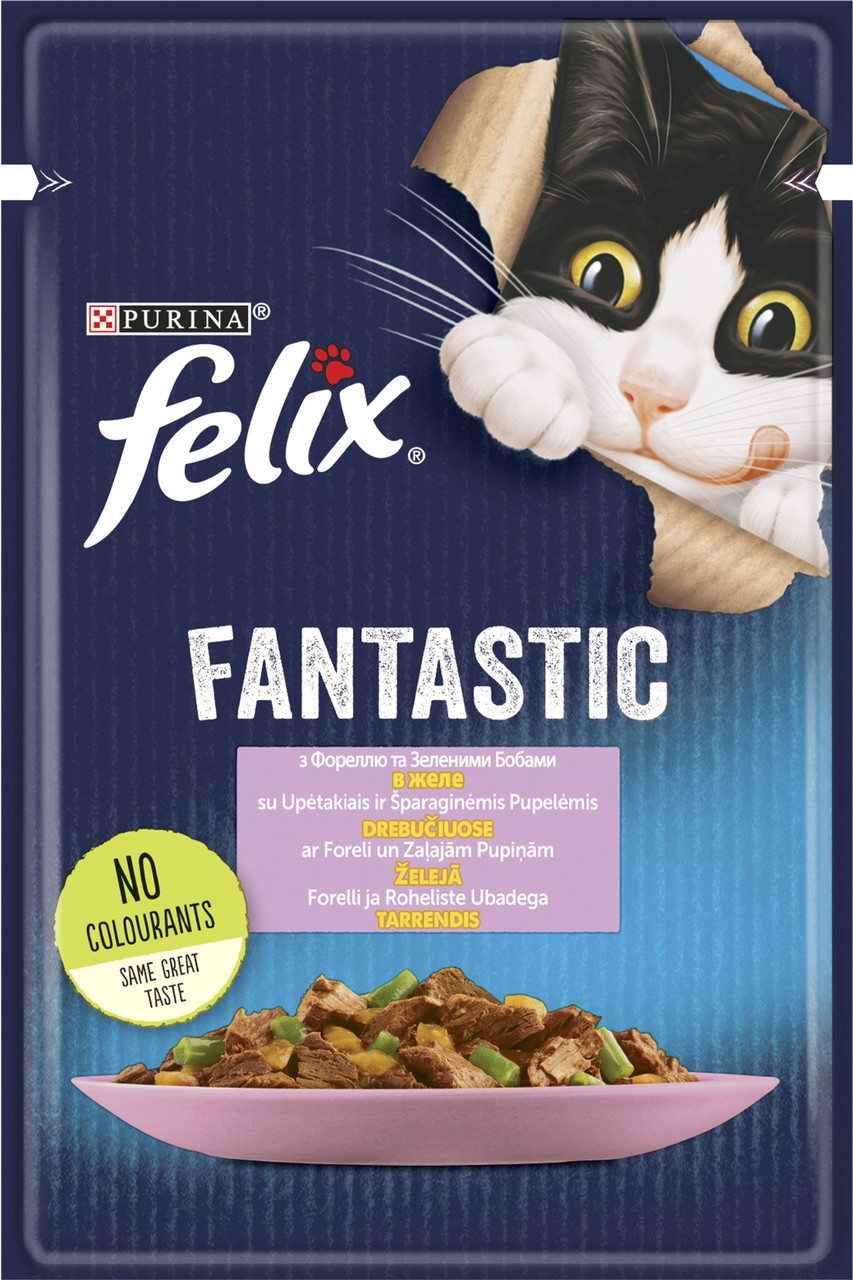 Felix Fantastic - паучи для кішок 85г * 26 шт (форель і зелені боби в желе)