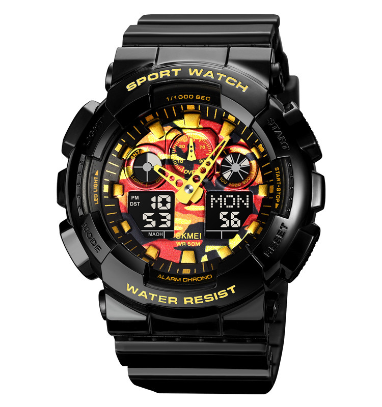Skmei 1832 чоловічий наручний годинник чорний/золото-камуфляж