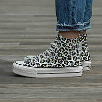 Классная женская обувь Converse Chuck Taylor All Star Lift Hi Leopard. Стильные кеды для девушек Конверс. 37