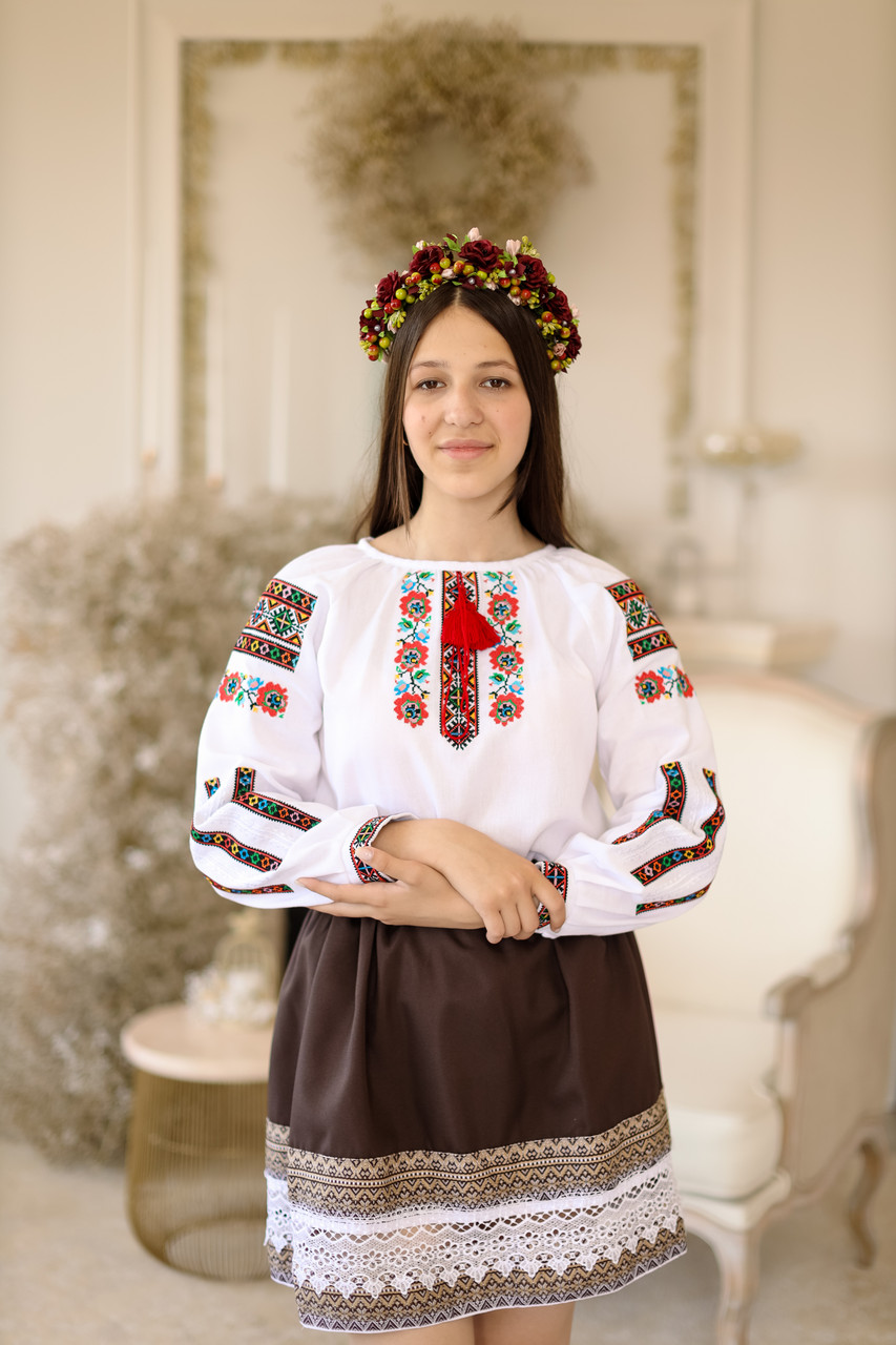 Спідничка для дівчинки Бойківська коричнева, фото 1