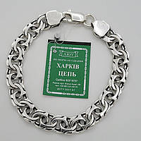 Серебряный широкий массивный мужской браслет плетение бисмарк серебро 925 пробы черненое 22