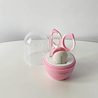 Детский гигиенический набор 3 предмета ножницы + пилочка + кусачки в футляре Baby Ono Розовый