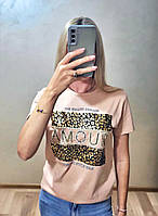 Женская футболка на лето со стразами, модная футболка с принтом Amore , ТУРЦИЯ, S(44-46),M (48-50),L(52-54)