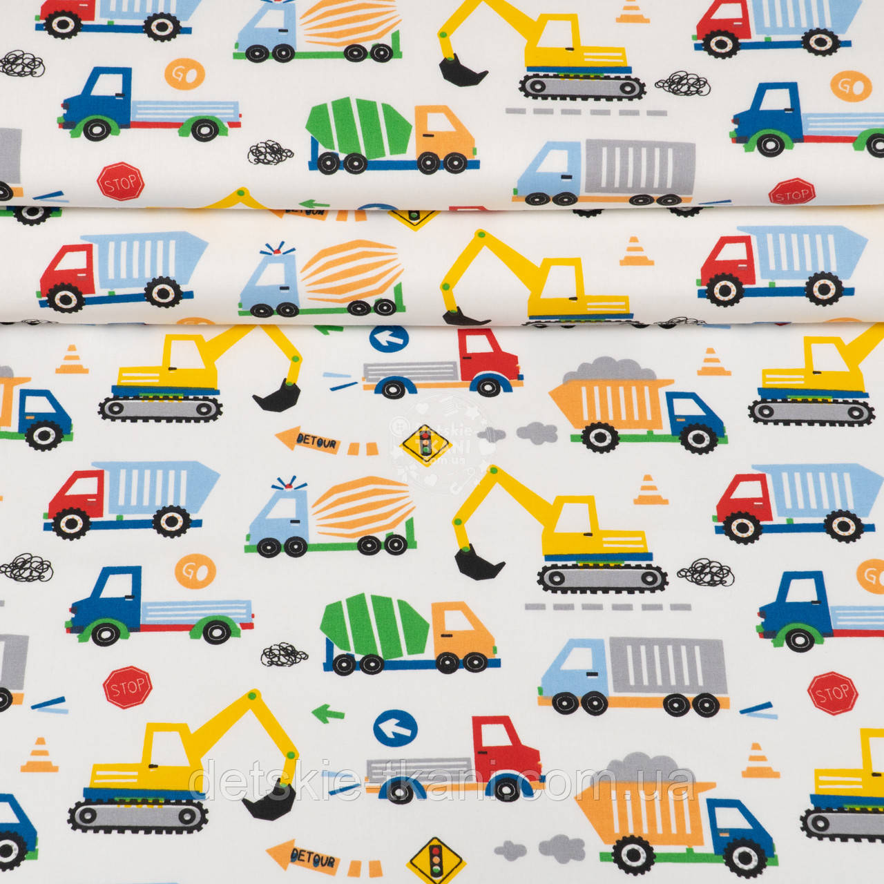 Ранфорс шириною 240 см "Зелені будівельно-дорожні машини", №4698, фото 1