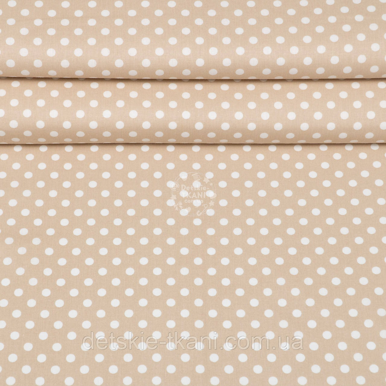 Ранфорс з горошком 6 мм на бежевому тлі, ширина 240 см (№4390), фото 1